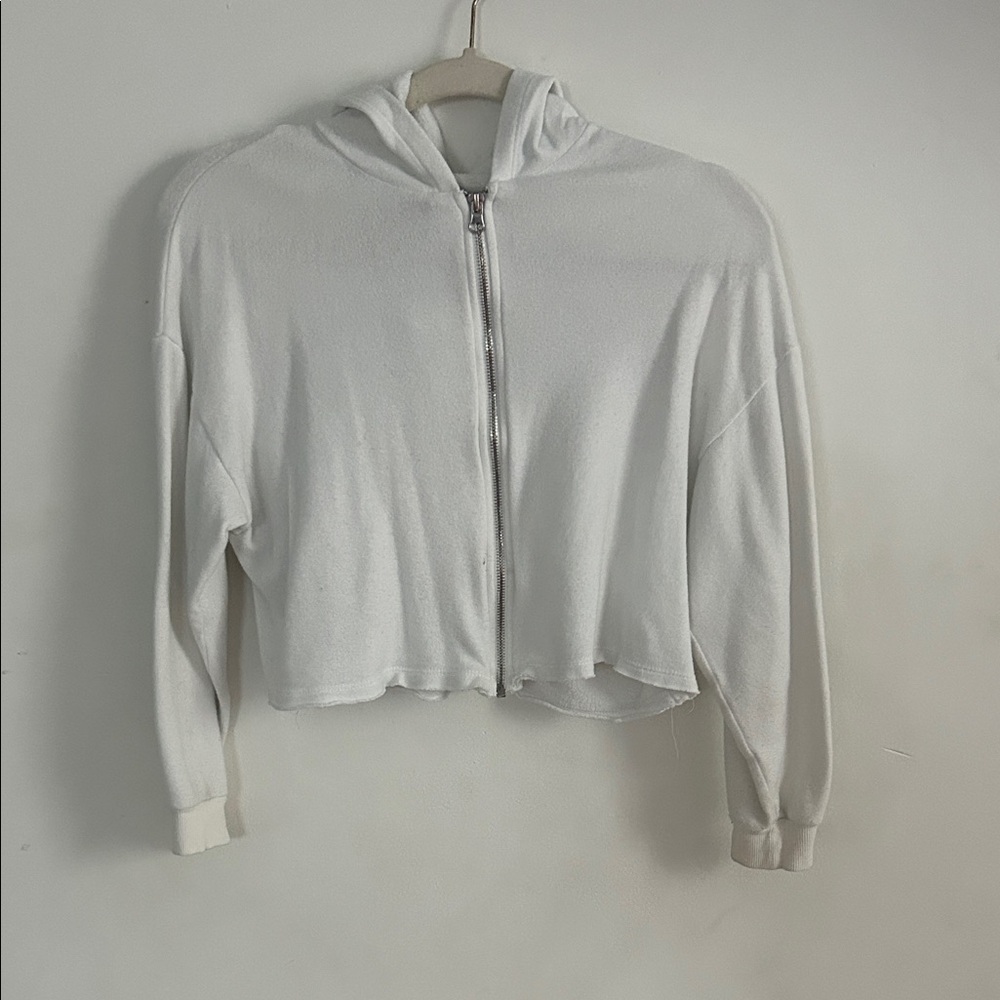 Art Class White Cropped Zip-Up Hoodie